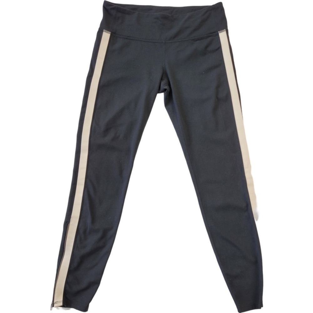 ✅ Athleta Metro Tux Stripe Black Chaturanga Ankle Zip Side Stripe Leggings M